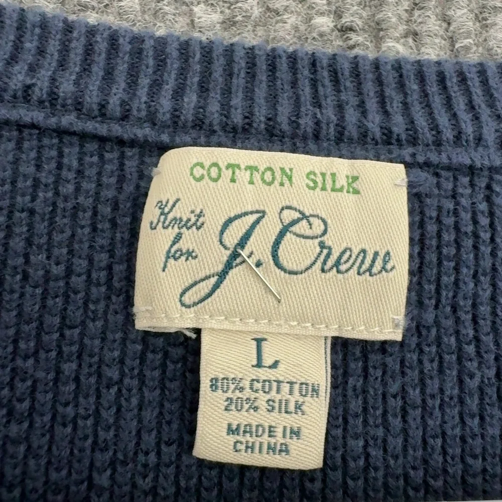 J Crew Sweater Mens L Blue Cotton Silk Knit Pullover Classic Preppy